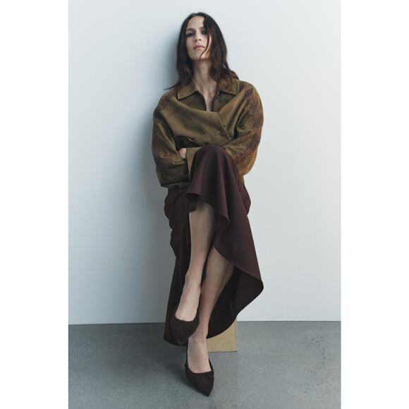 ZARA Velvet Slingback Kitten Heels NWT β Brown Ruched Pointed Toe, Size 7.5 - Picture 15 of 16